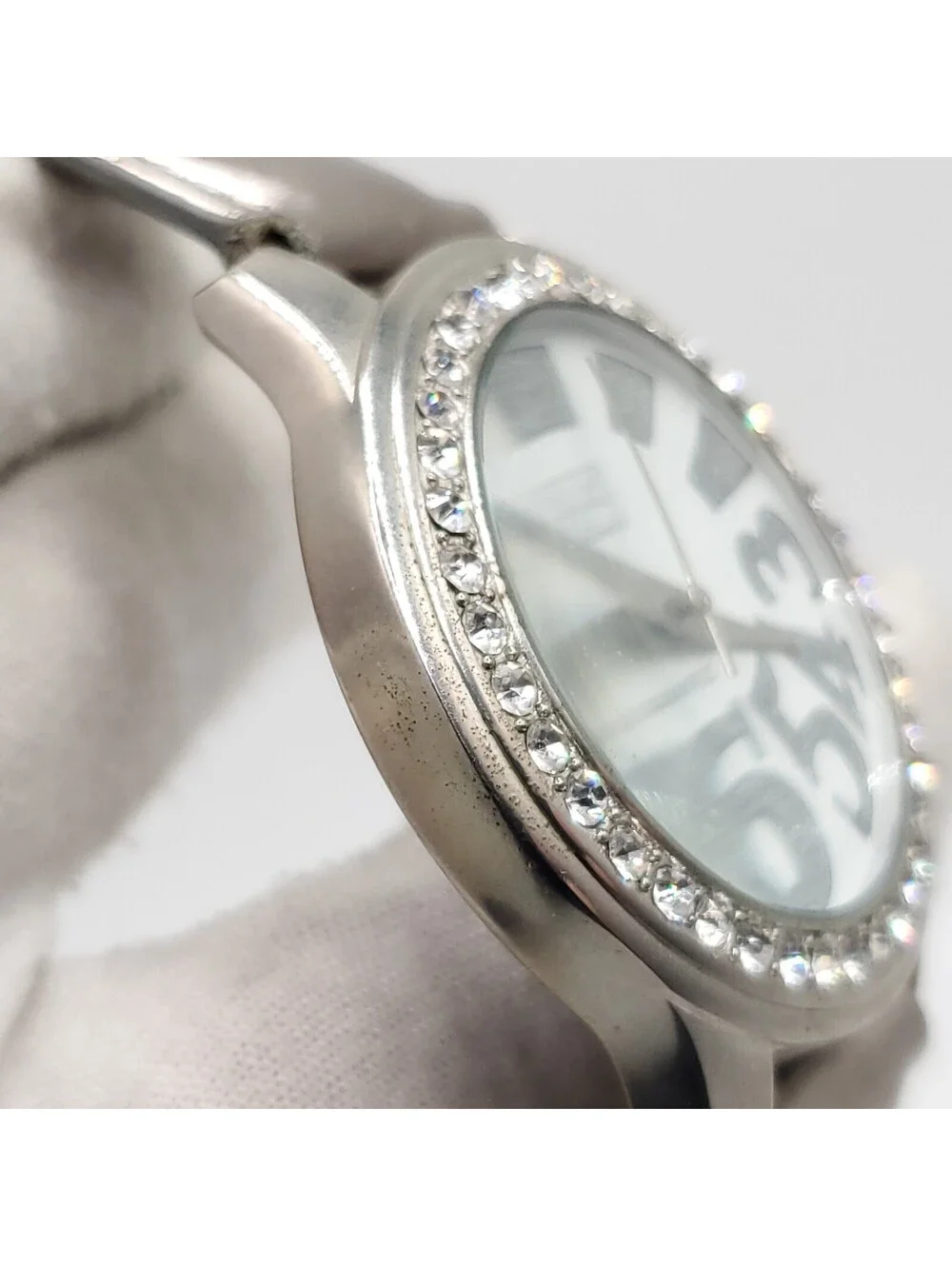 NY&C Quartz Watch Womens 40mm Silver Tone Rhinestone Bezel New Battery